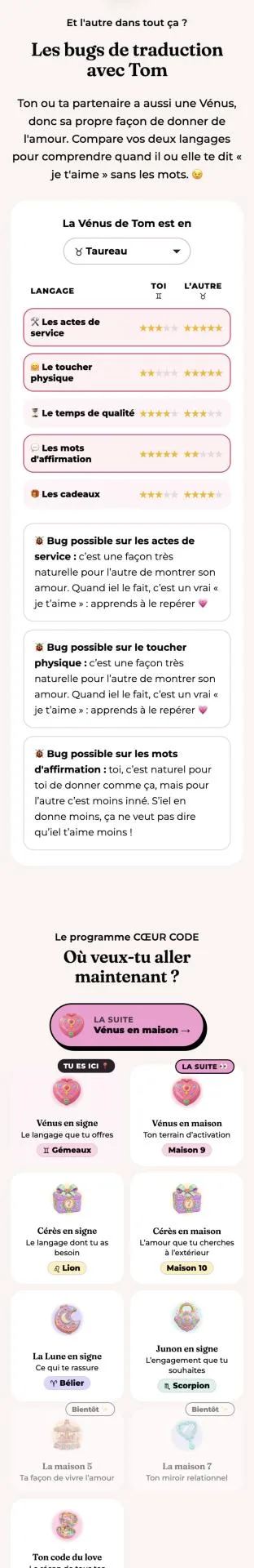 Le tableau des bugs de traduction entre deux Vénus