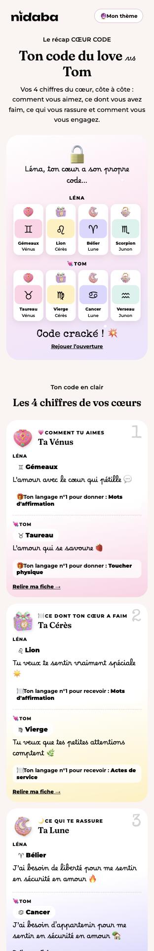 Vos deux codes du love côte à côte