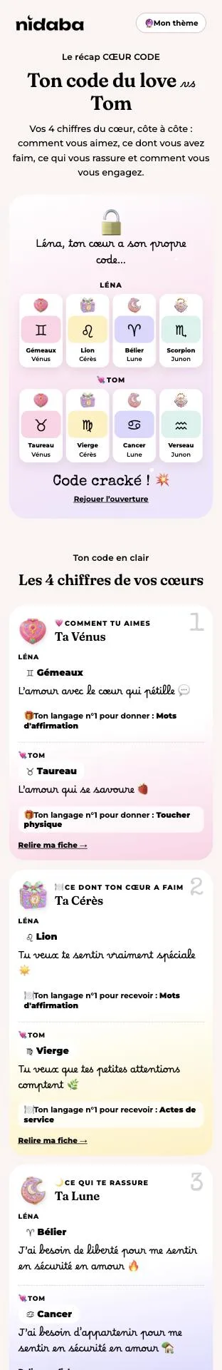 Vos deux codes du love côte à côte